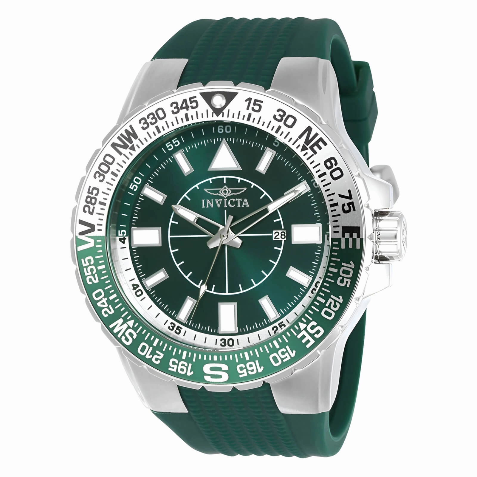 Invicta Men's Watch - Aviator Compass Green and Silver Tone Dial Rubber Strap | 21622