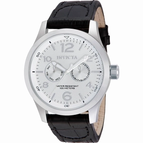 Invicta Men's Watch - I-Force Date-Day Silver Tone Dial Black Leather Strap | 13008