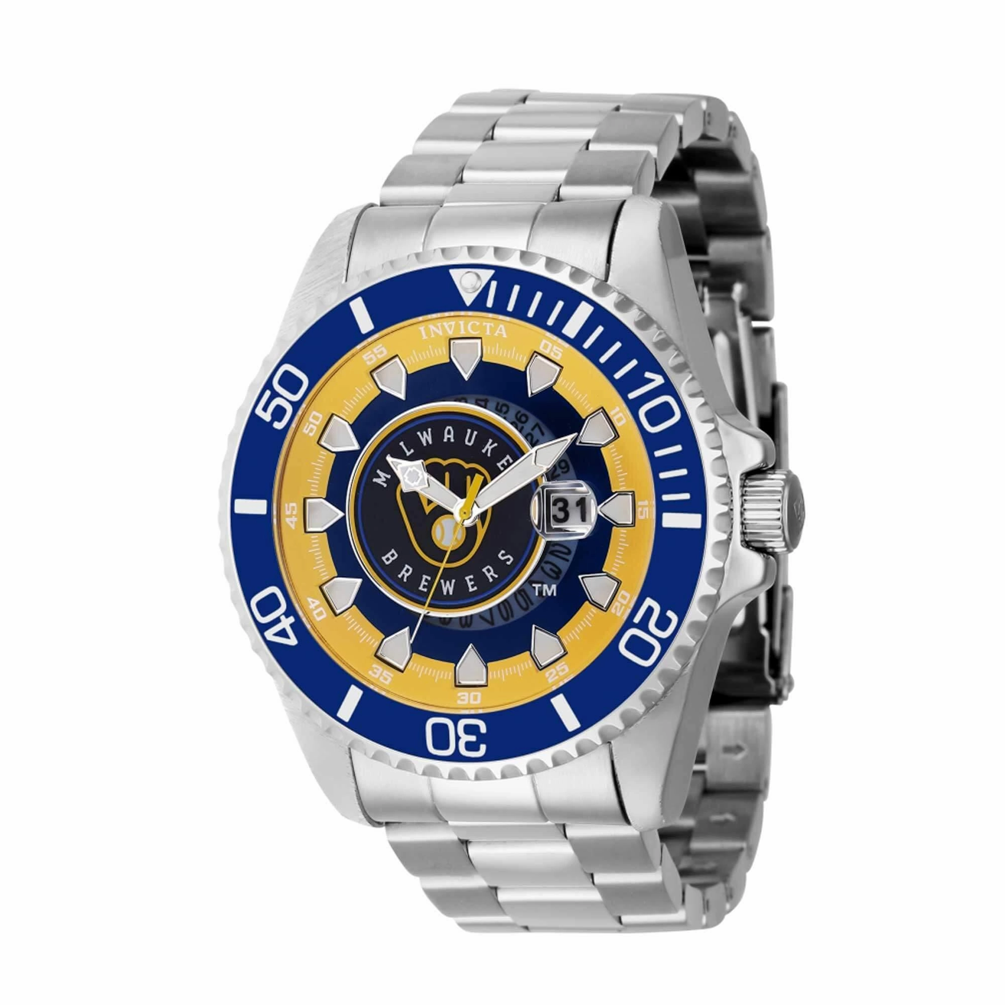Invicta Men's Watch - MLB Milwaukee Brewers Date Display Silver Steel Bracelet | 43469