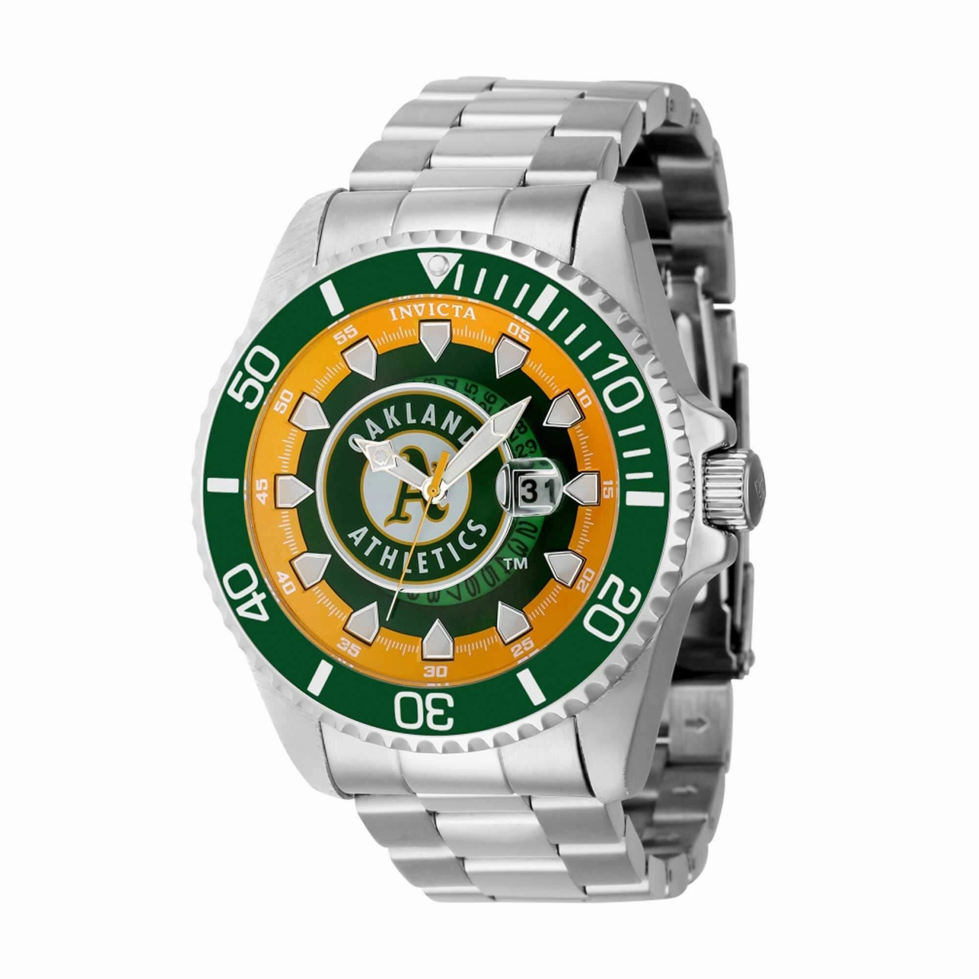 Invicta Men's Watch - MLB Oakland Athletics Date Display Silver Steel Bracelet | 43473