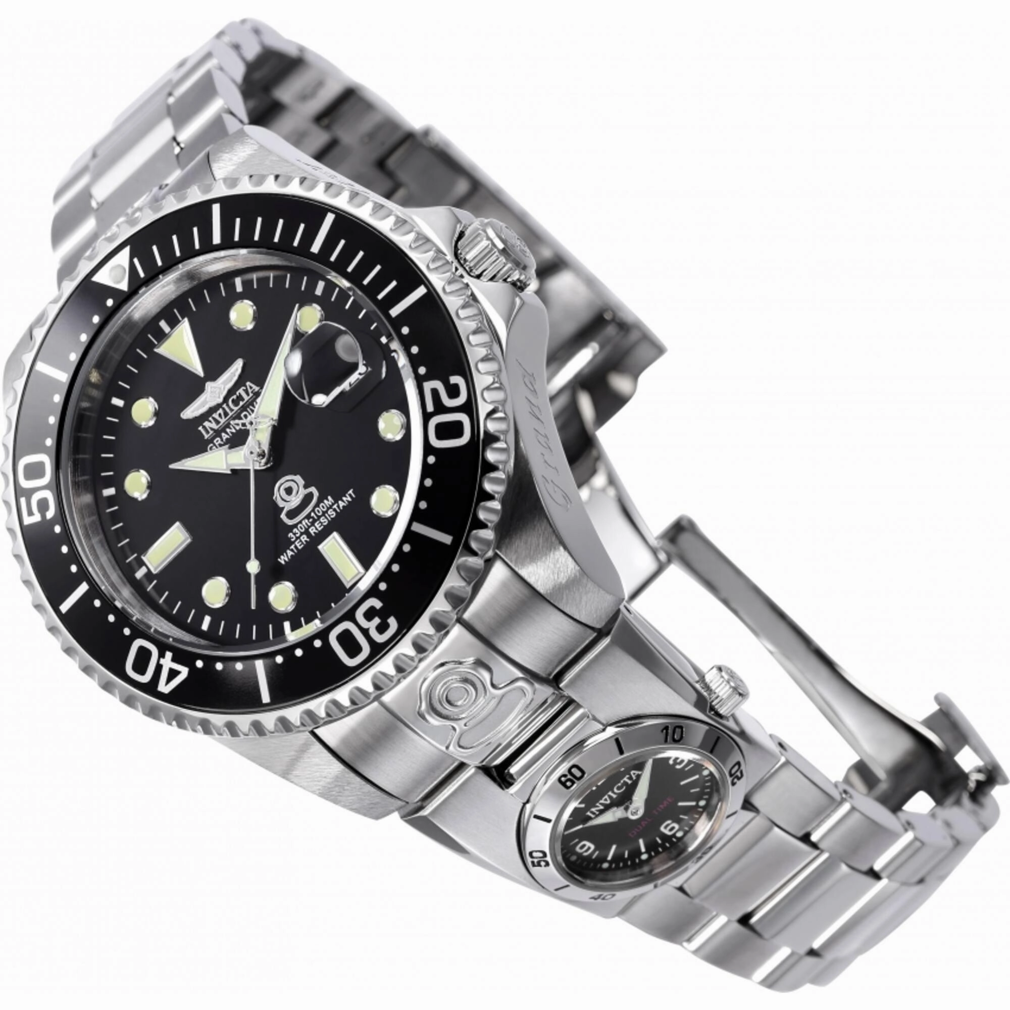 Invicta Men's Watch - Pro Diver Dual Time Black Dial Silver Steel Bracelet | 45812
