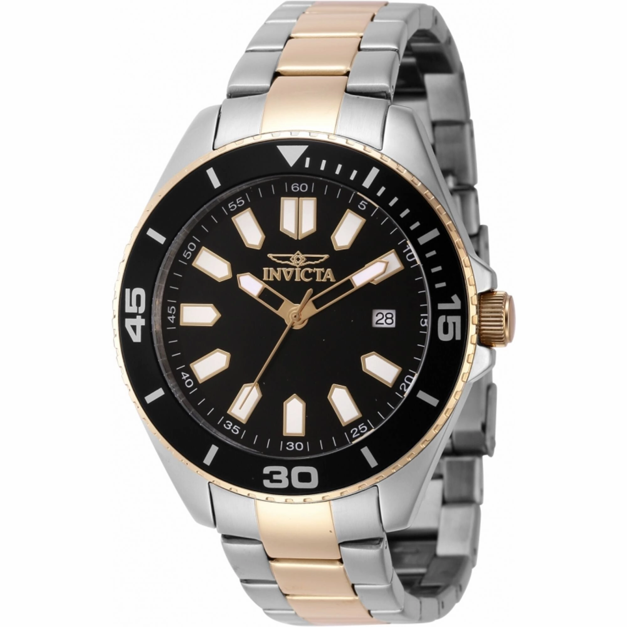 Invicta Men's Watch - Pro Diver Quartz Black Brass Dial Two Tone Bracelet | 46319