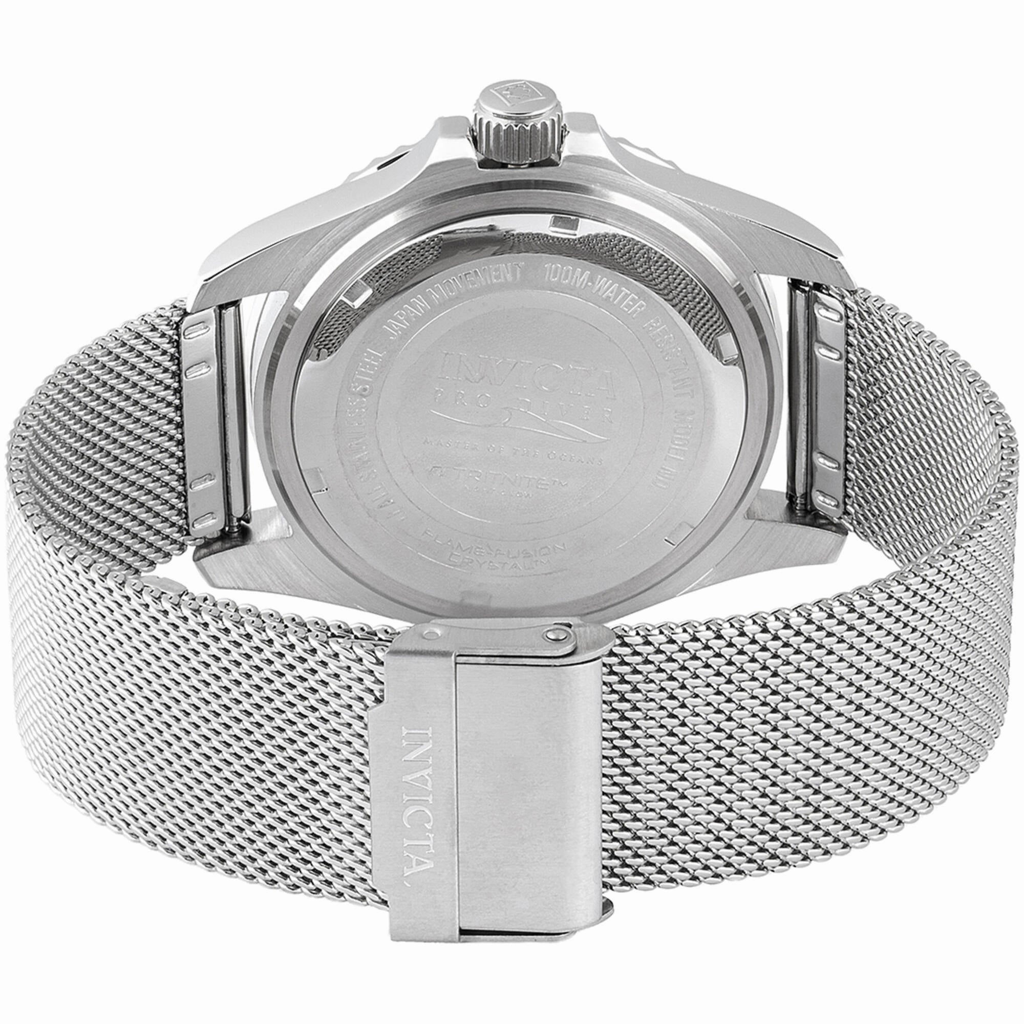 Invicta Men's Watch - Pro Diver Quartz Black Dial Silver Mesh Bracelet Date | 47176