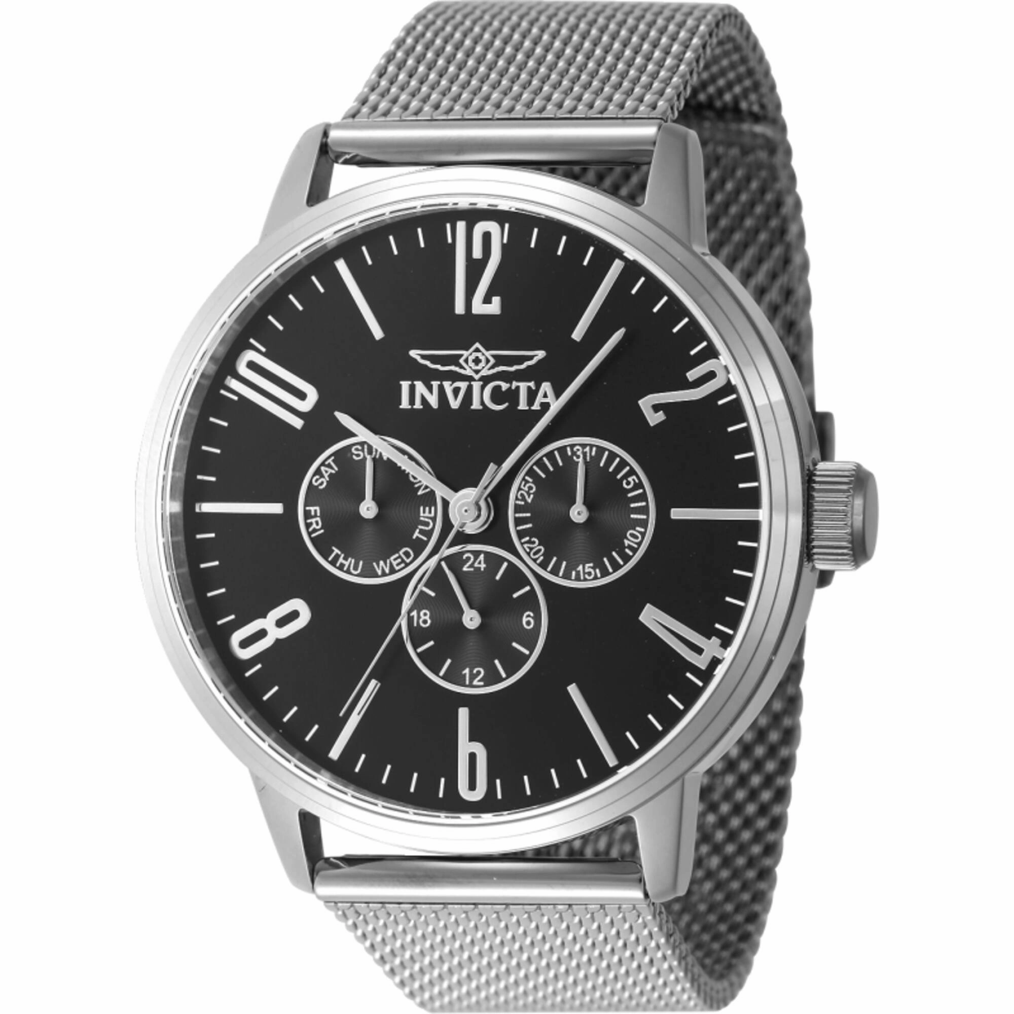 Invicta Men's Watch - Specialty Quartz Black Dial Silver Steel Mesh Bracelet | 47597