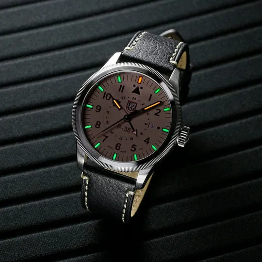 Luminox P38 Lightning Pilot Black Leather Strap Men's Watch XA.9527