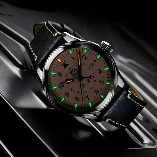 Luminox P38 Lightning Pilot Black Leather Strap Men's Watch XA.9527