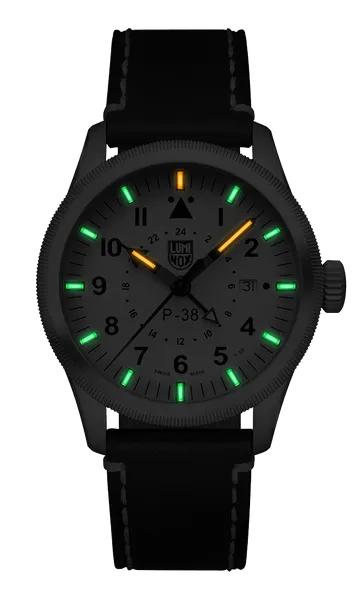 Luminox P38 Lightning Pilot Black Leather Strap Men's Watch XA.9527