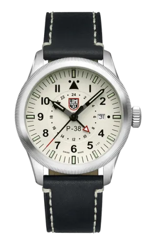 Luminox P38 Lightning Pilot Black Leather Strap Men's Watch XA.9527