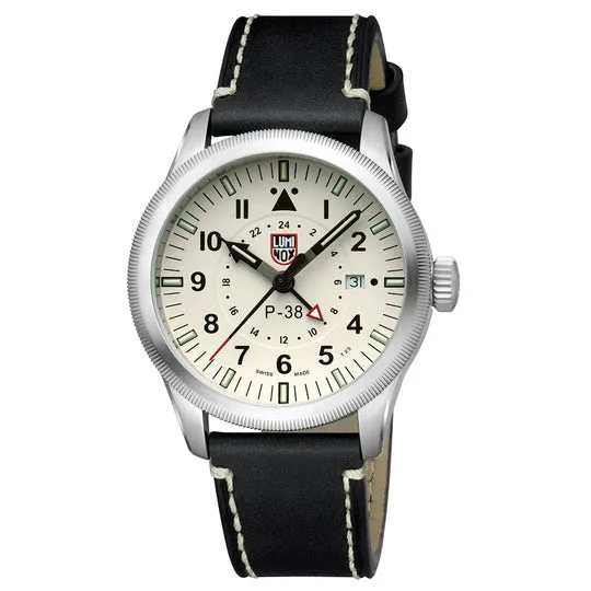 Luminox P38 Lightning Pilot Black Leather Strap Men's Watch XA.9527
