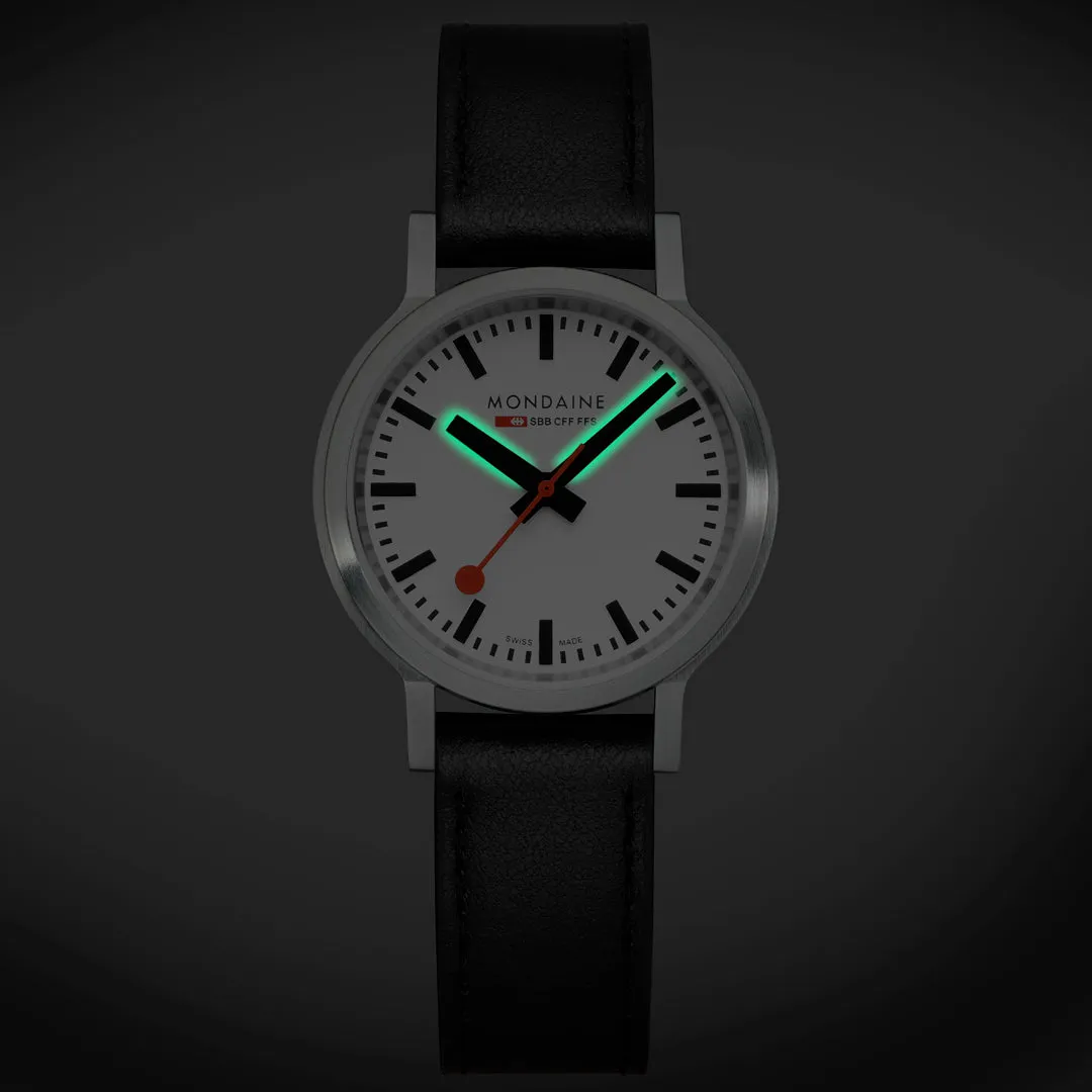 Mondaine Black Vegan Leather 34MM Watch MST.3401B.LBV.SET