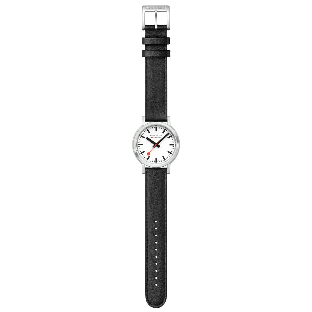 Mondaine Black Vegan Leather 34MM Watch MST.3401B.LBV.SET