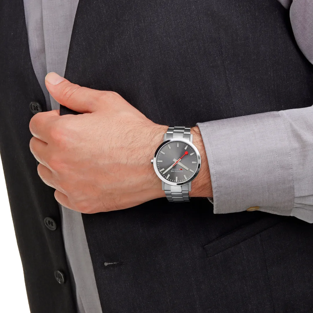 MONDAINE CLASSIC GREY DIAL STAINLESS STEEL BRACELET WATCH A660.30360.81SBJ