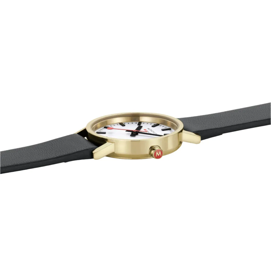 Mondaine Classic White Dial Black Leather Strap Watch A658.30323.10SBBV