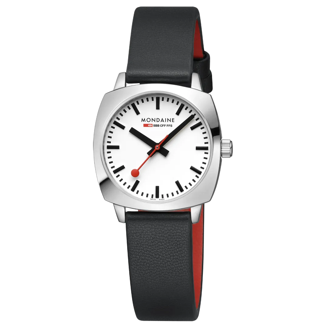 Mondaine Cushion Black Vegan Grape Leather Watch MSL.31110.LBV