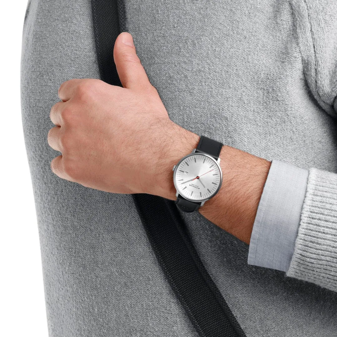 Mondaine Doppio 41mm Black Vegan Grape Leather Watch MLE.41210.LBV