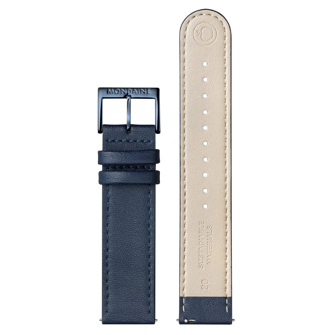 Mondaine Doppio 41mm Blue Vegan Grape Leather Watch MLE.41240.LDV