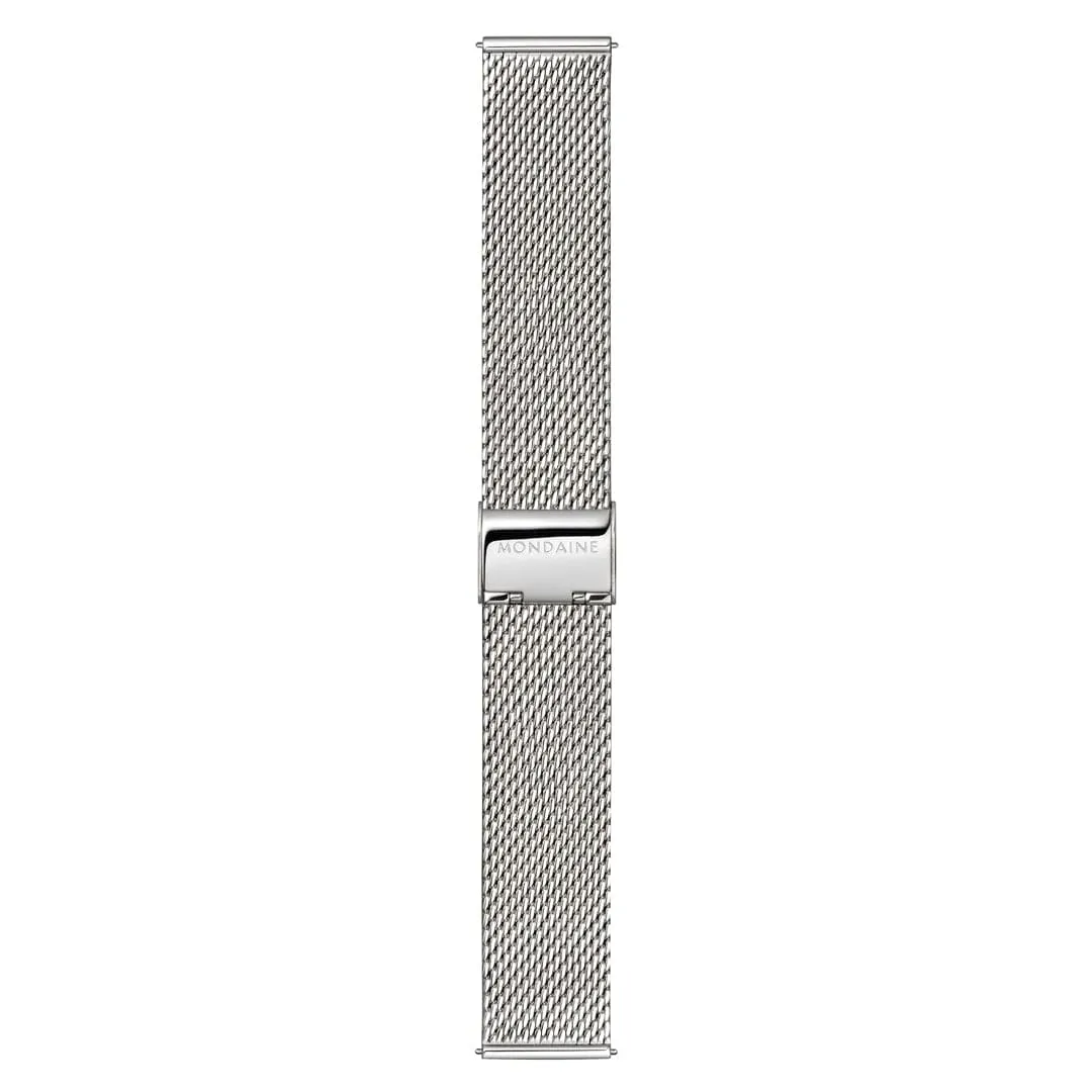 Mondaine Doppio 41mm White Dial Silver Mesh Bracelet Watch MLE.41210.SM