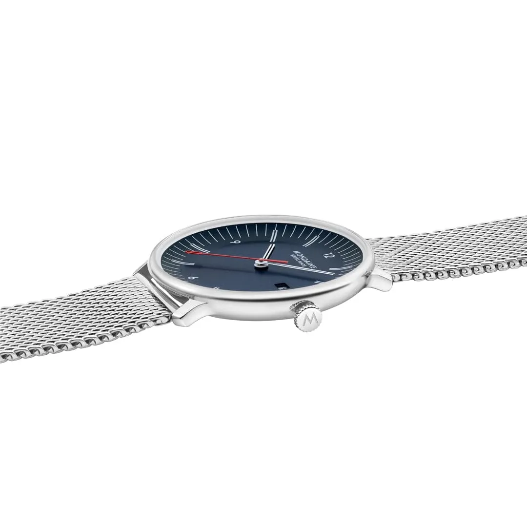 Mondaine Doppio Blue Dial Mesh Blue Vegan Leather Watch MLE.41240.LQV.SET