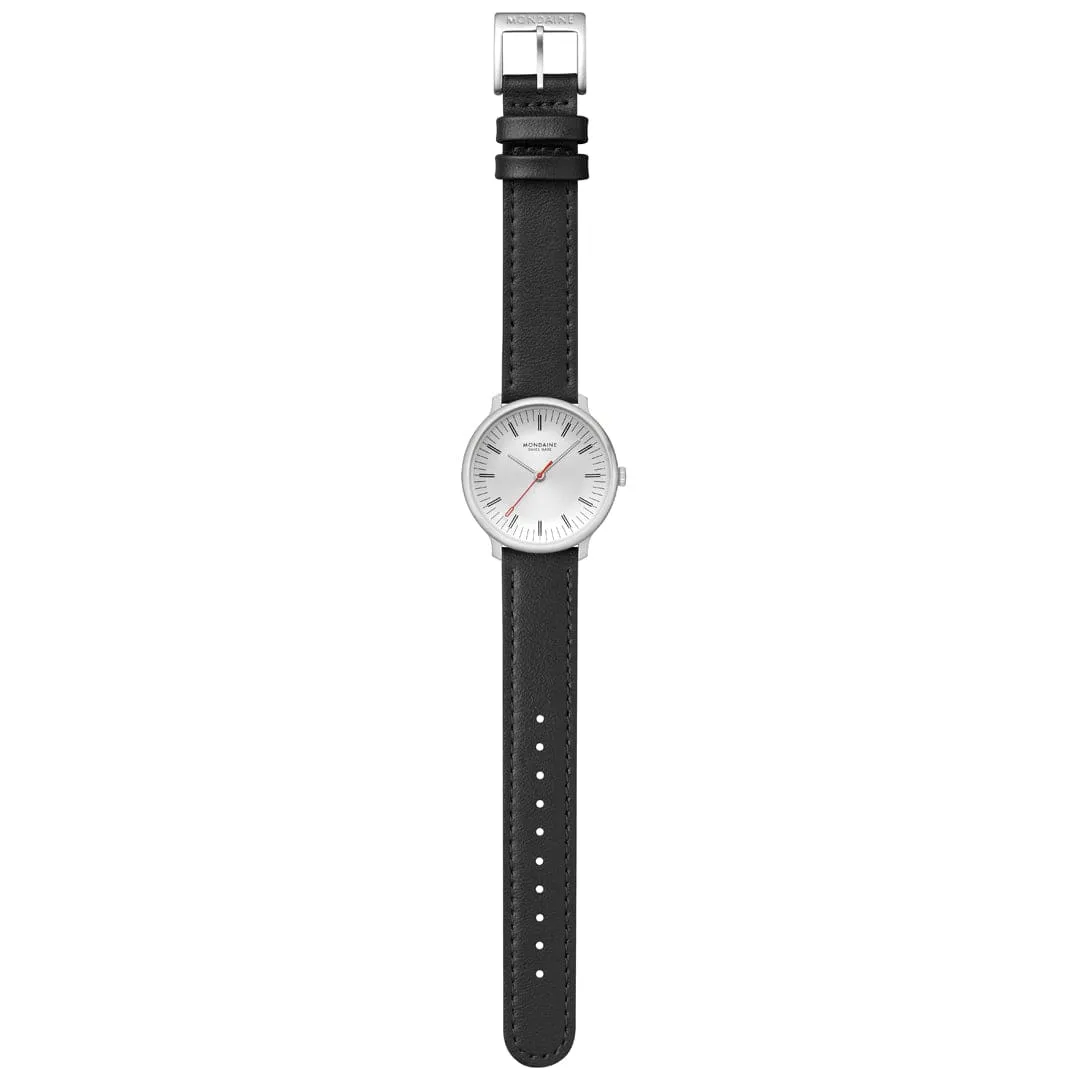 Mondaine Doppio White Dial Black Vegan Grape Leather Watch MLE.33110.LBV