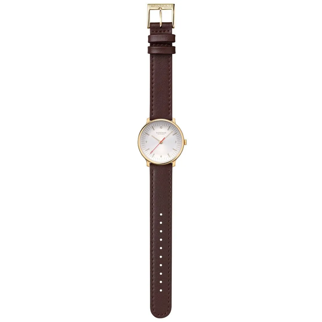 Mondaine Doppio White Dial Brown Vegan Grape Leather Watch MLE.33110.LGV