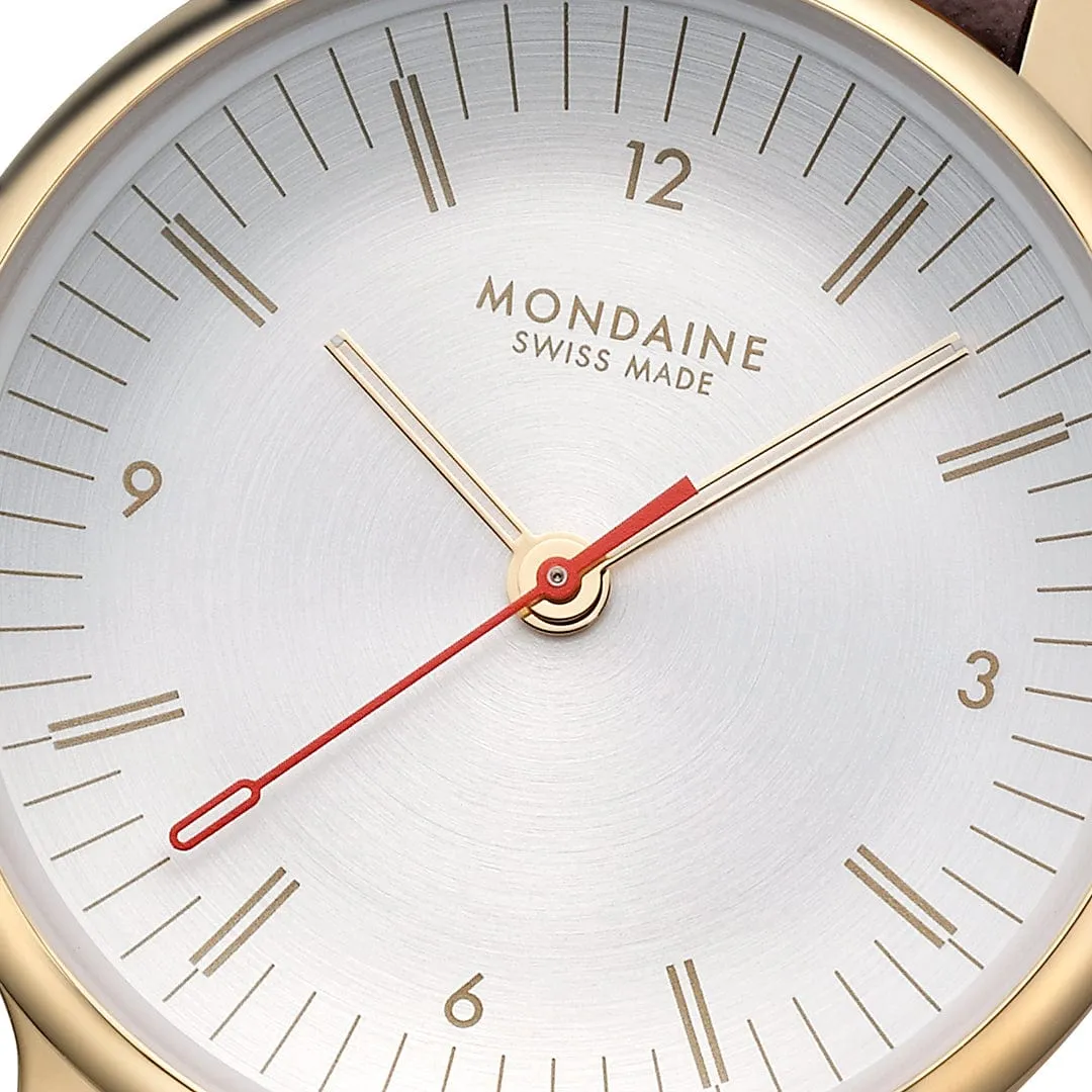 Mondaine Doppio White Dial Brown Vegan Grape Leather Watch MLE.33110.LGV