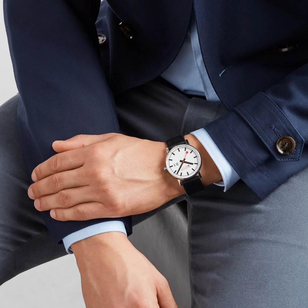 Mondaine Evo2 Big 40mm White Dial Leather Watch MSE.40210.LBV
