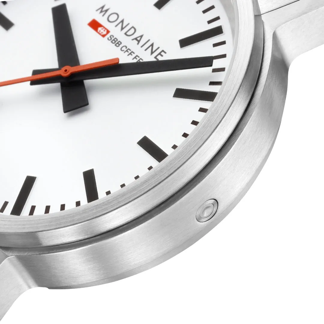 Mondaine Stop2go Backlight White Dial Stainless Steel Watch MST.4101B.SJ.2SE