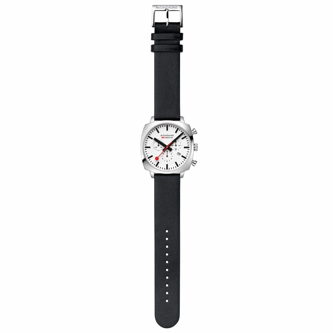 Mondaine Cushion Black Vegan Grape Leather Watch MSL.41410.LBV.SET