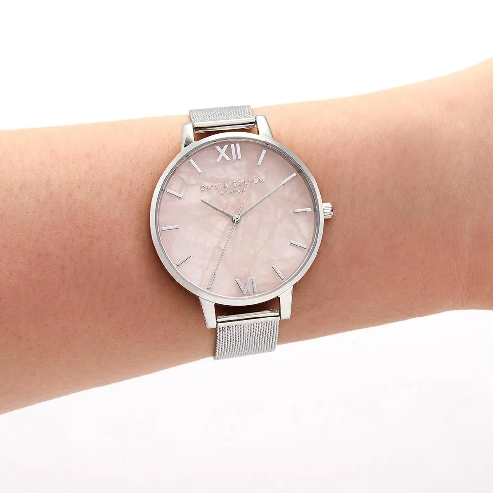 Olivia Burton Semi Precious Silver Mesh Watch - Silver