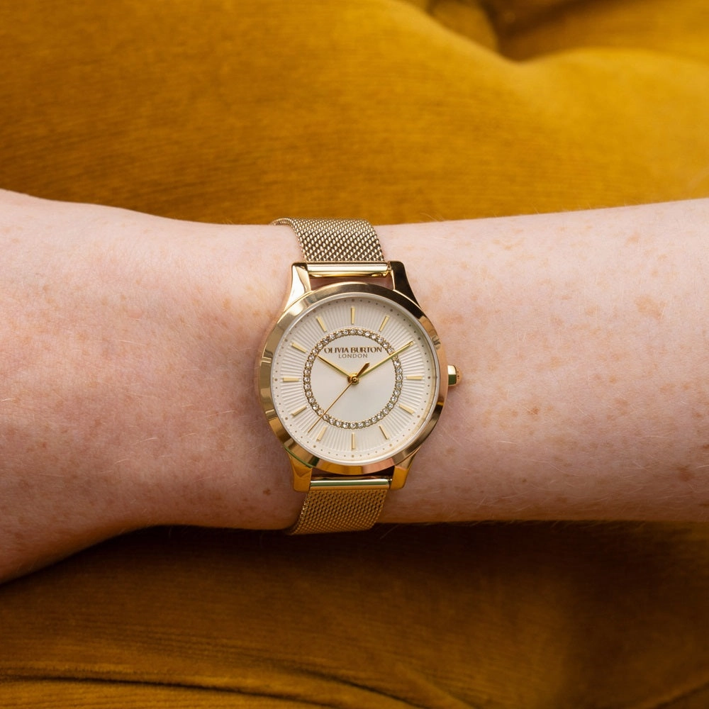 Olivia Burton Classic Wonderlust Ivory and Gold Mesh Watch 24000214