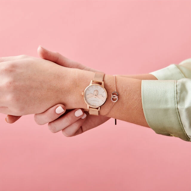 Olivia Burton Glitter Dial Lucky Bee Rose Gold Ladies Watch OB16FB04