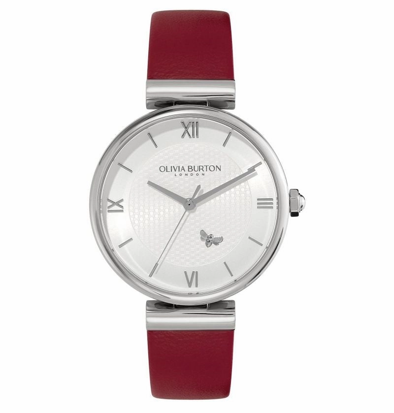 Olivia Burton Minima Bee Ladies Cranberry Leather Strap Watch 24000098