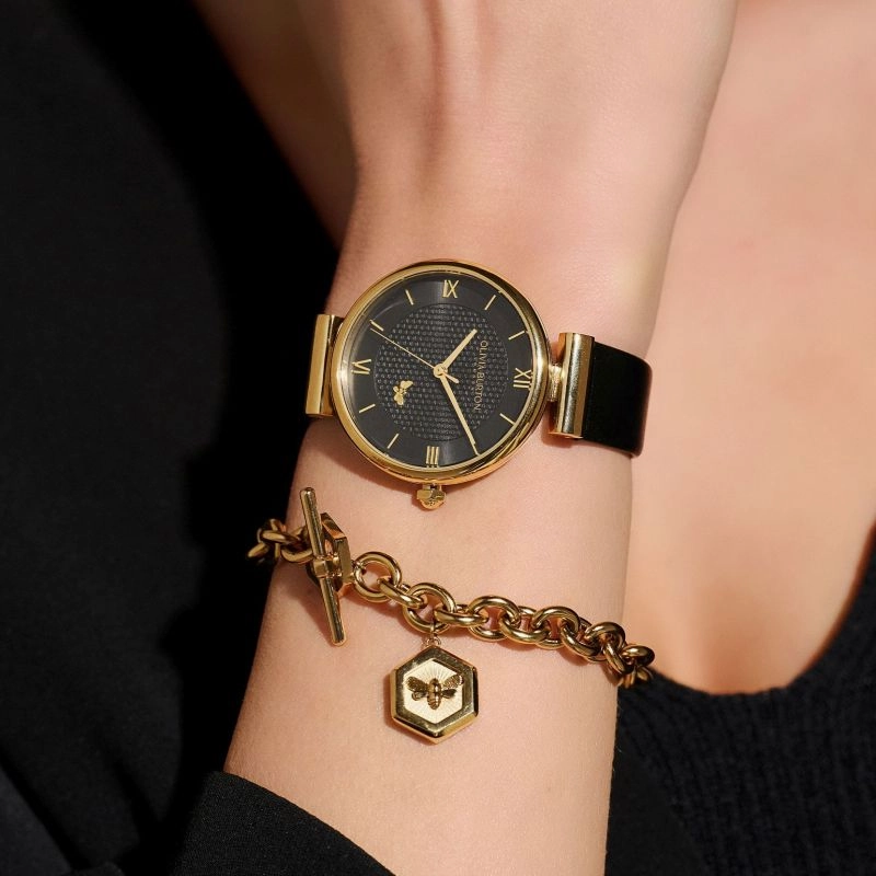Olivia Burton Minima Bee Ladies Leather Strap Watch 24000099