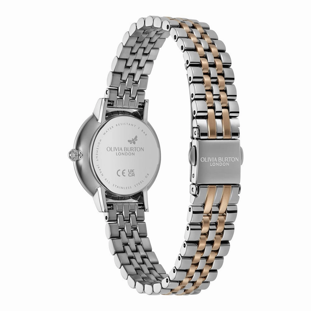 Olivia Burton Signature Honeycomb Ultra Slim Dove Grey Ladies Two Tone Watch 24000265