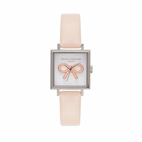 Olivia Burton Vintage Bow Silver Peach Watch - Silver