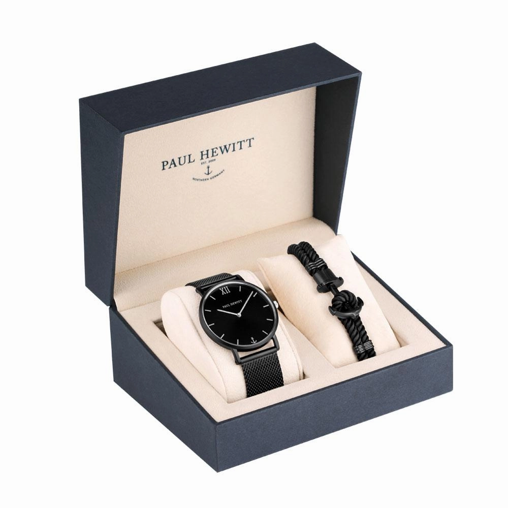 Paul Hewitt Sailor Perfect Match Gift Set (Black Sunray Sailor Watch and Black Phrep)