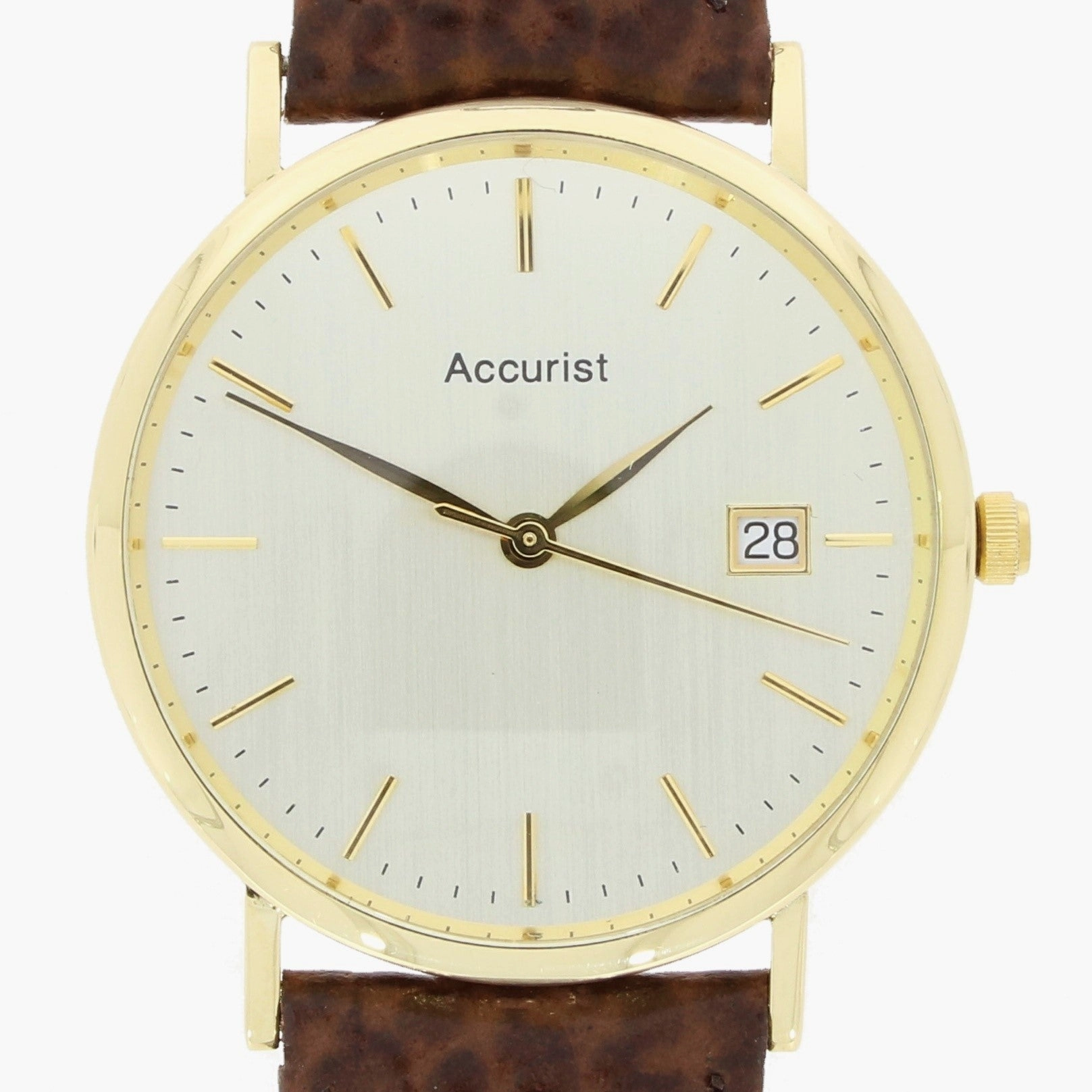 Pre Owned Accurist 18ct Gold Quartz Leather Strap Watch RW0613