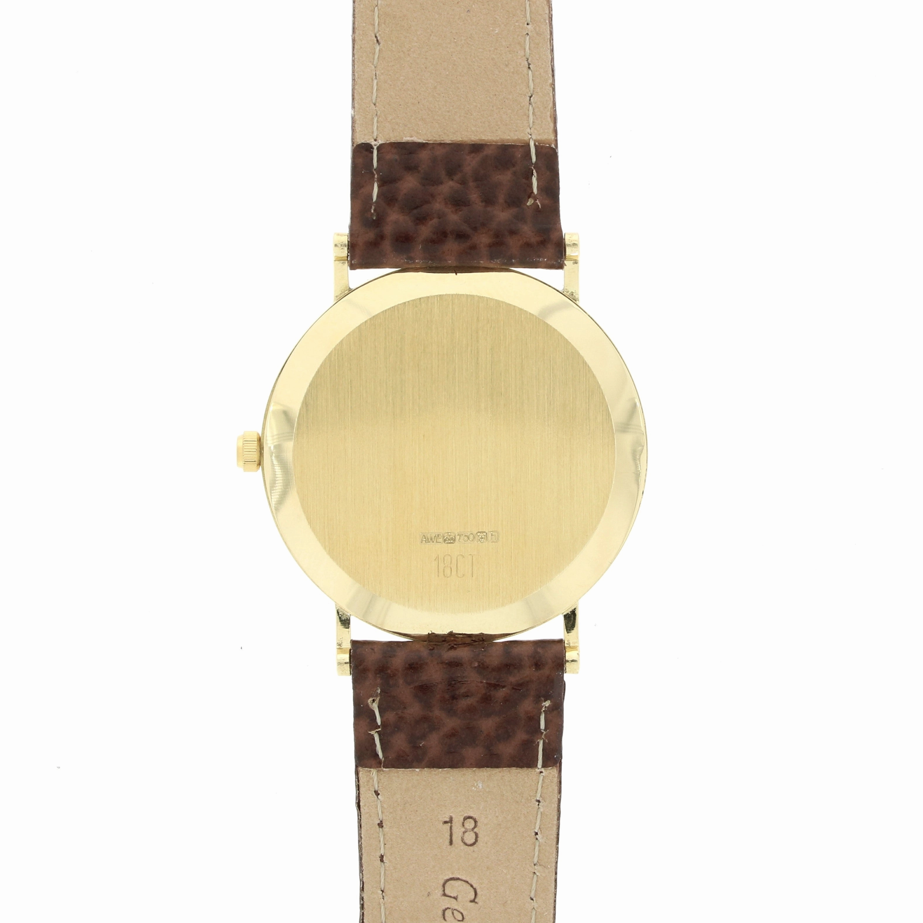 Pre Owned Accurist 18ct Gold Quartz Leather Strap Watch RW0613