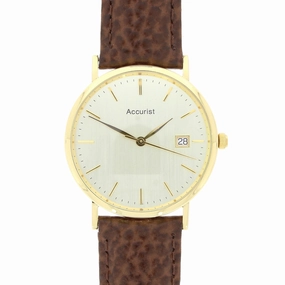 Pre Owned Accurist 18ct Gold Quartz Leather Strap Watch RW0613