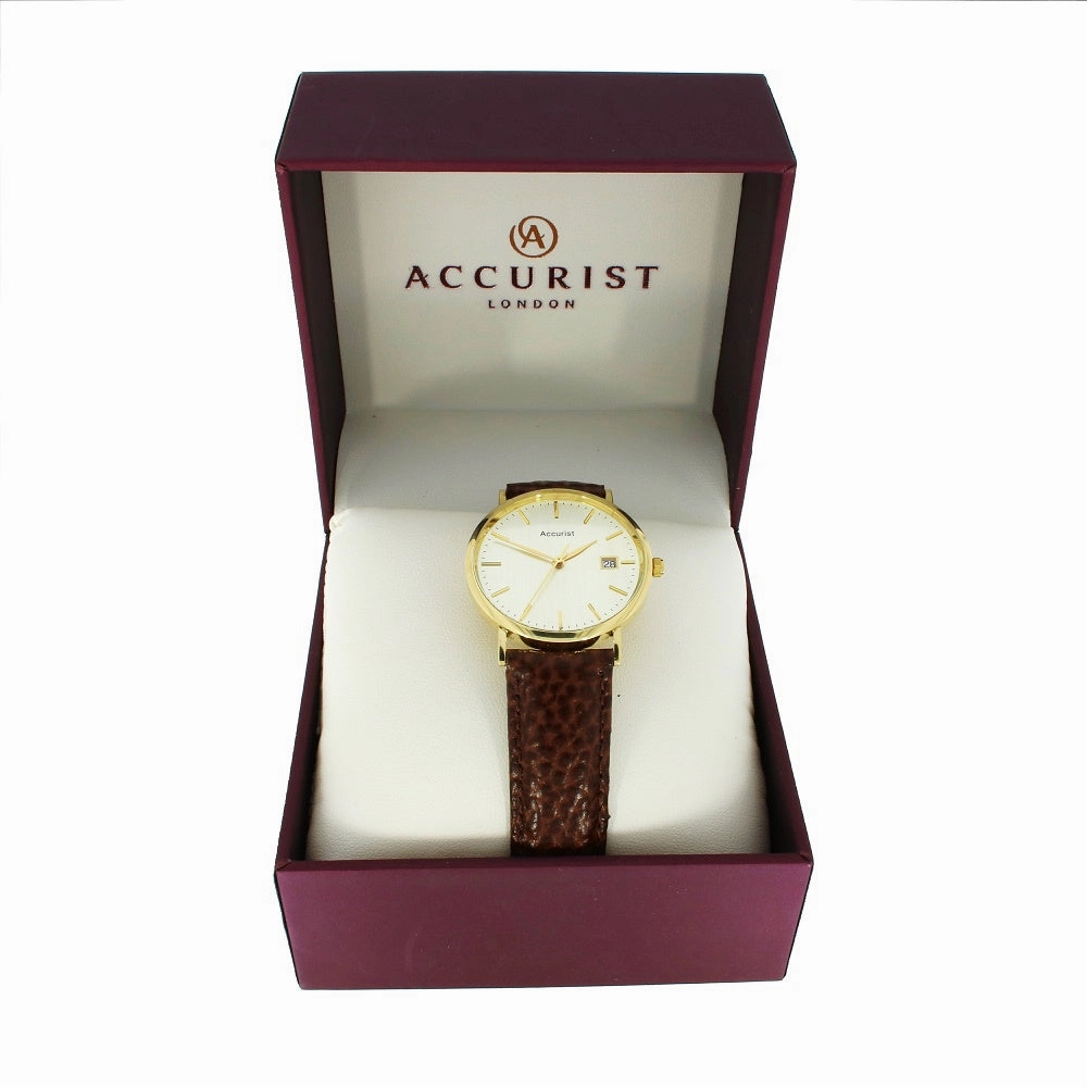 Pre Owned Accurist 18ct Gold Quartz Leather Strap Watch RW0613