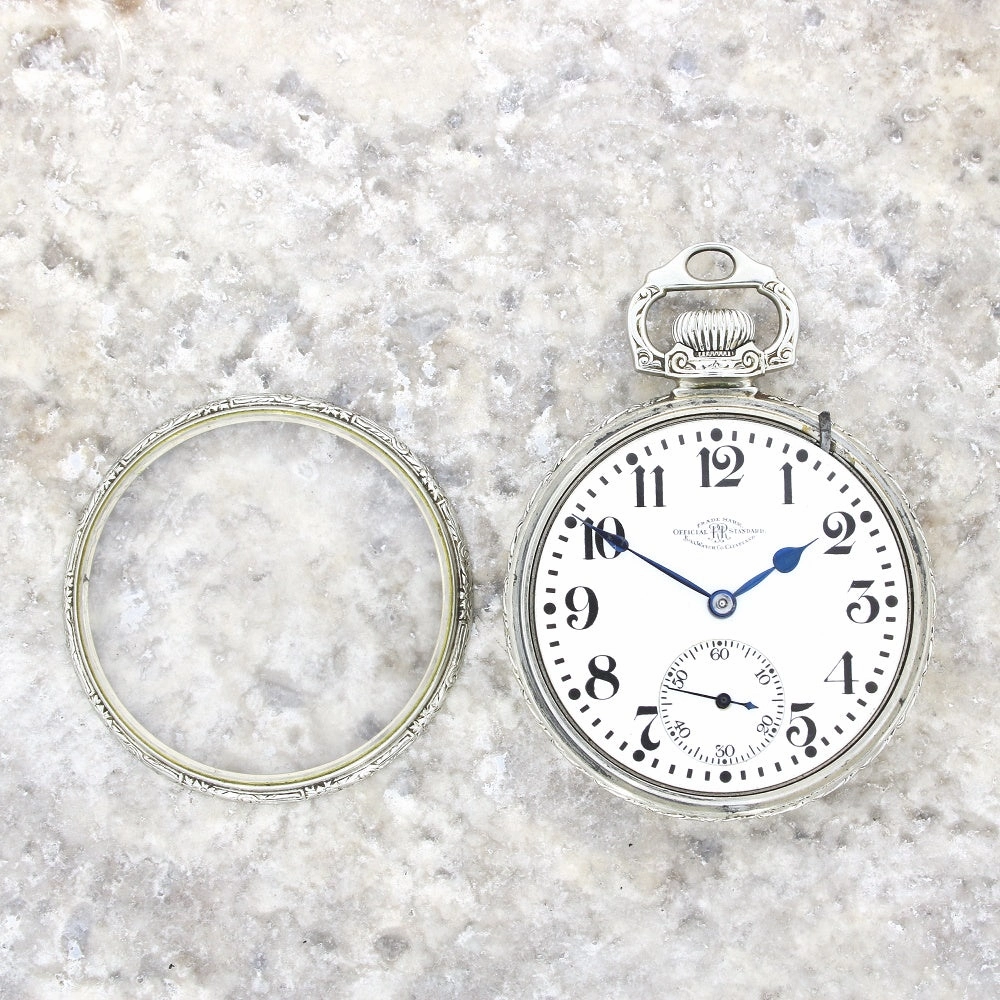 Pre Owned Ball Watch Co Cleveland Official RR Railroad 14ct White Gold Filled Pocket Watch RW0628