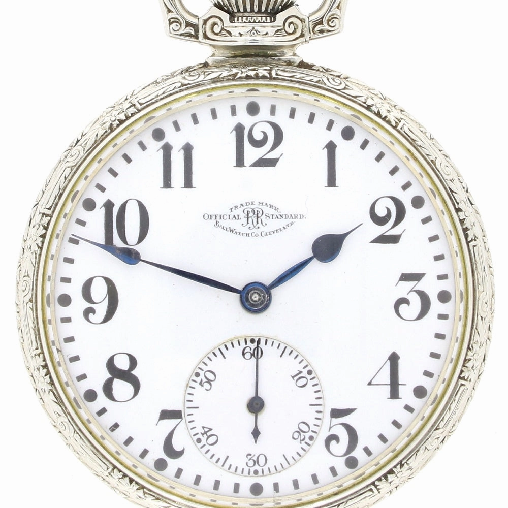 Pre Owned Ball Watch Co Cleveland Official RR Railroad 14ct White Gold Filled Pocket Watch RW0628