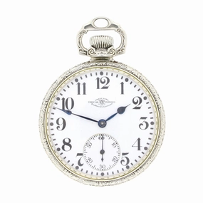Pre Owned Ball Watch Co Cleveland Official RR Railroad 14ct White Gold Filled Pocket Watch RW0628