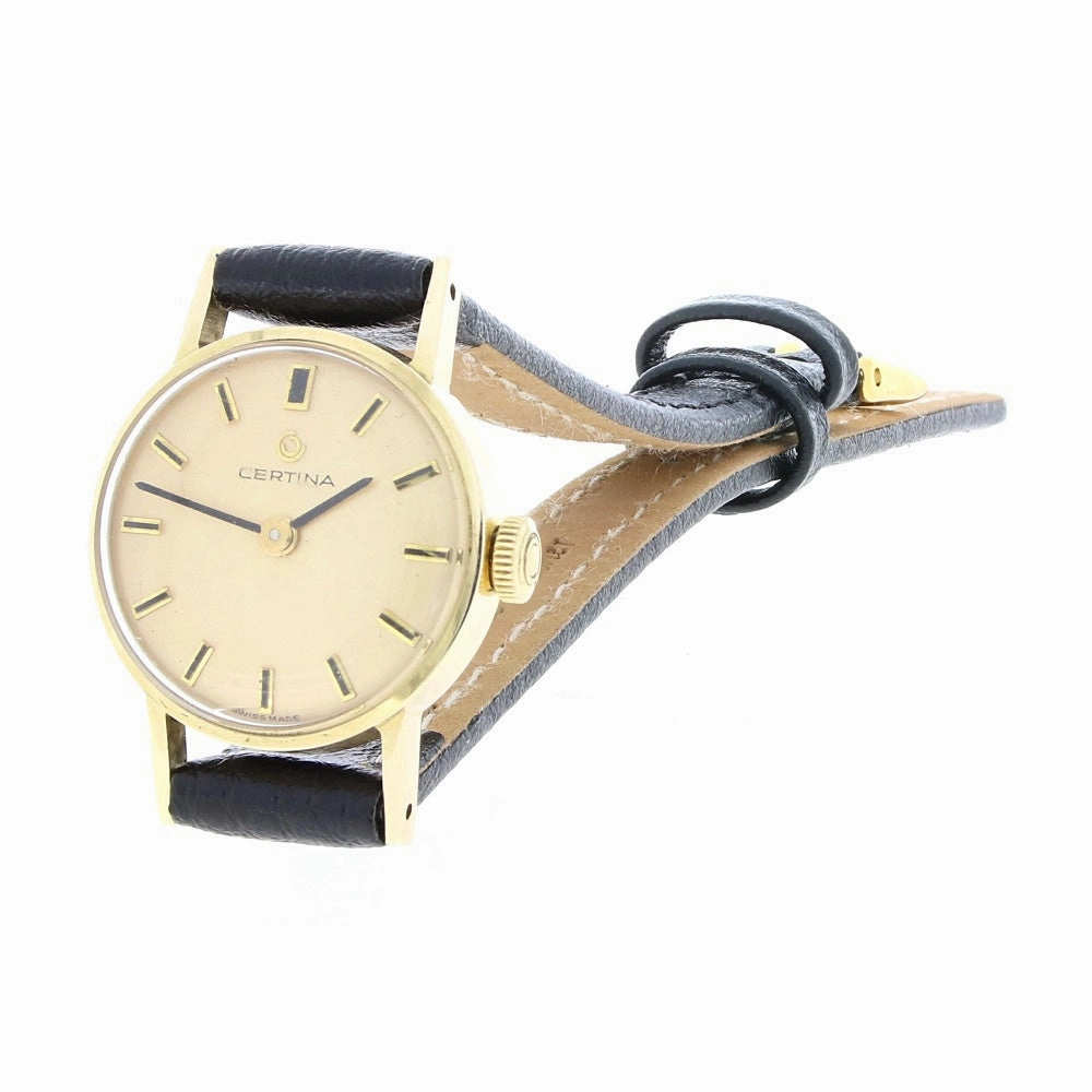 Pre Owned Certina 9ct Gold Leather Strap Mechanical Ladies Swiss Watch RW0615