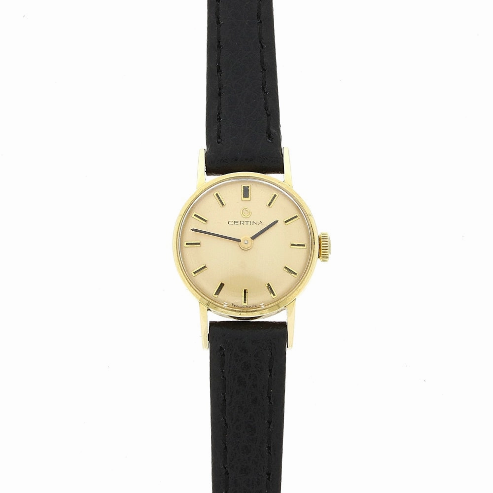 Pre Owned Certina 9ct Gold Leather Strap Mechanical Ladies Swiss Watch RW0615