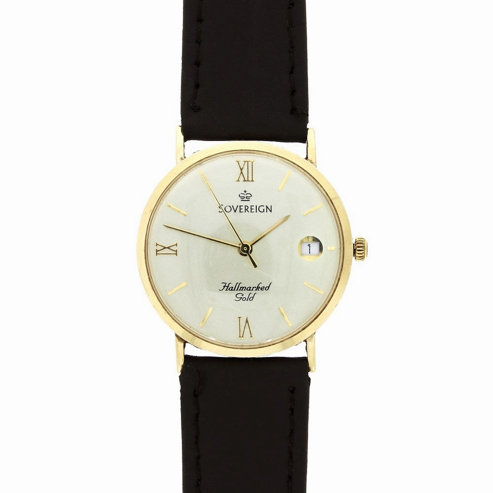 Pre Owned Sovereign 9ct Gold Mid Size Ladies Strap Watch RW0546