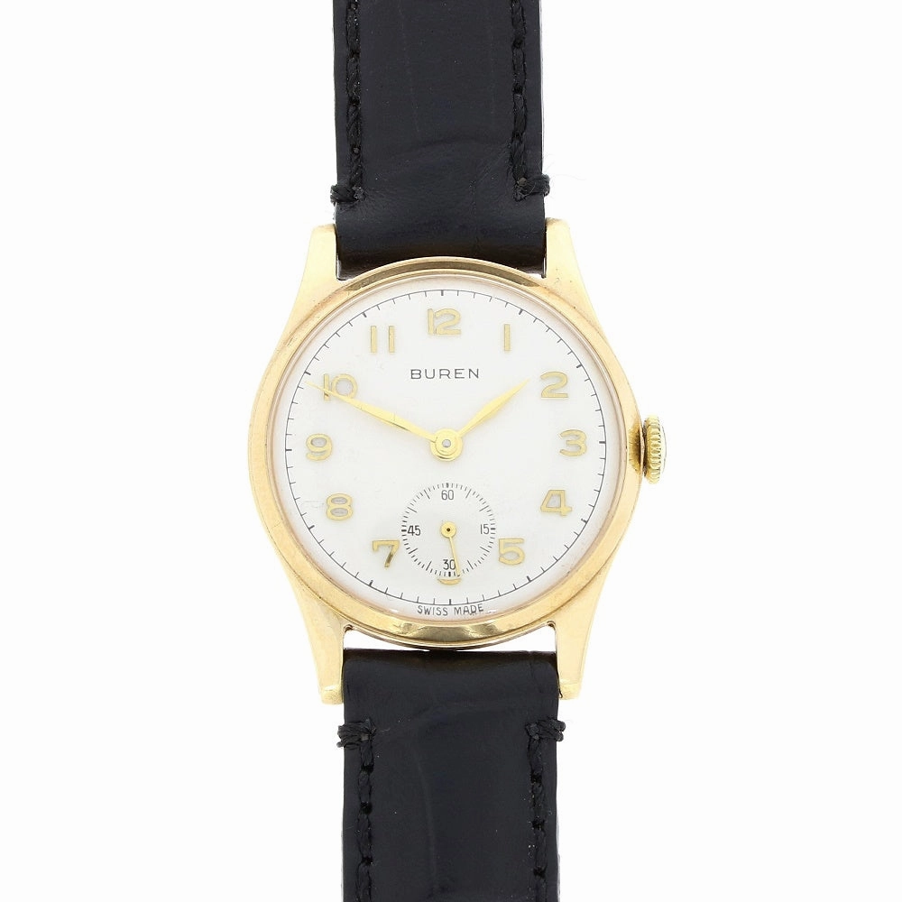 Pre Owned Vintage Buren 9ct Gold Mid Size Ladies Strap Watch RW0572