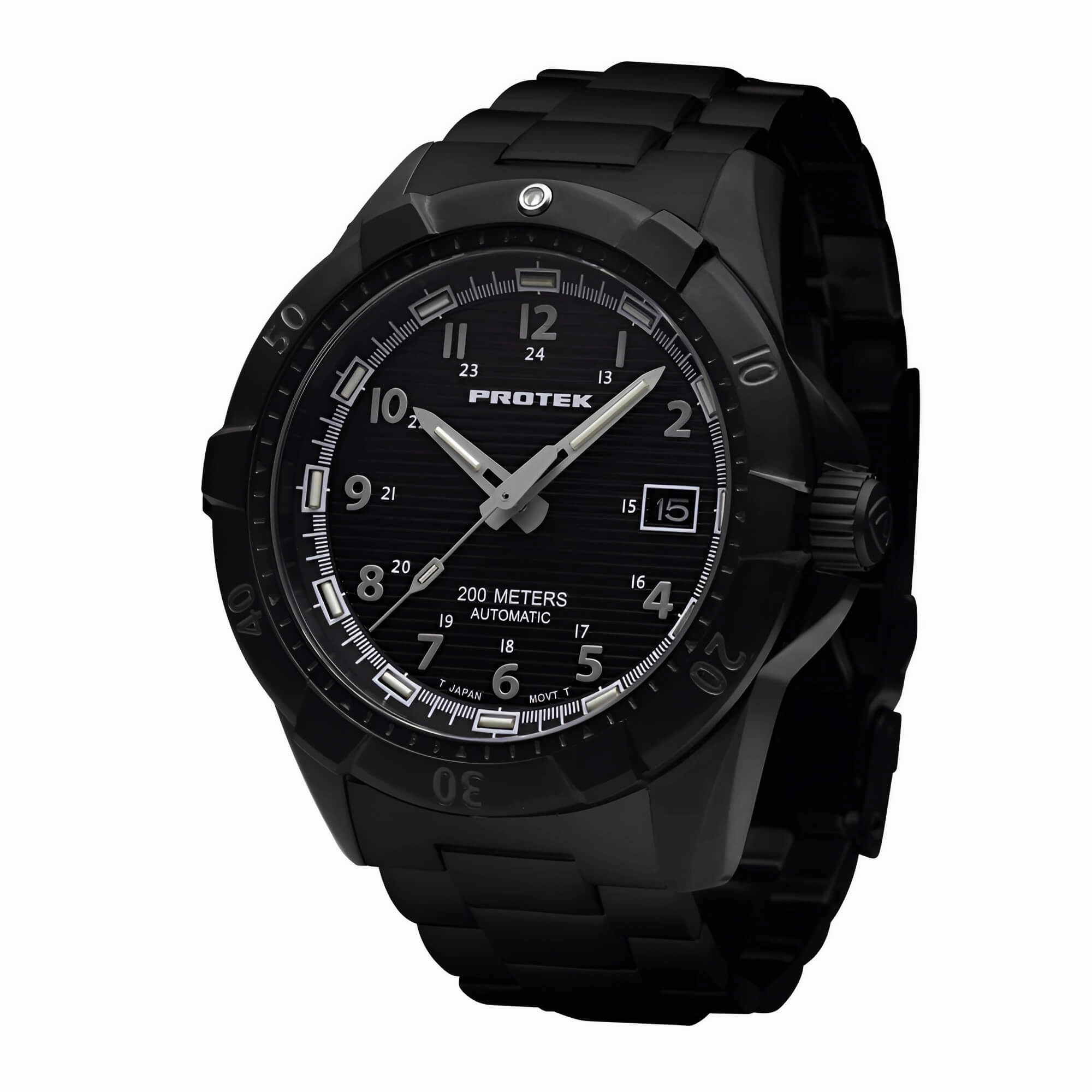 ProTek Men's Automatic Black Case Black Stainless Steel Bracelet Watch | 2202BR