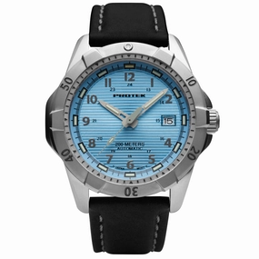 ProTek Men's Watch - Dive Automatic Light Blue Dial Black Leather Strap | 2207
