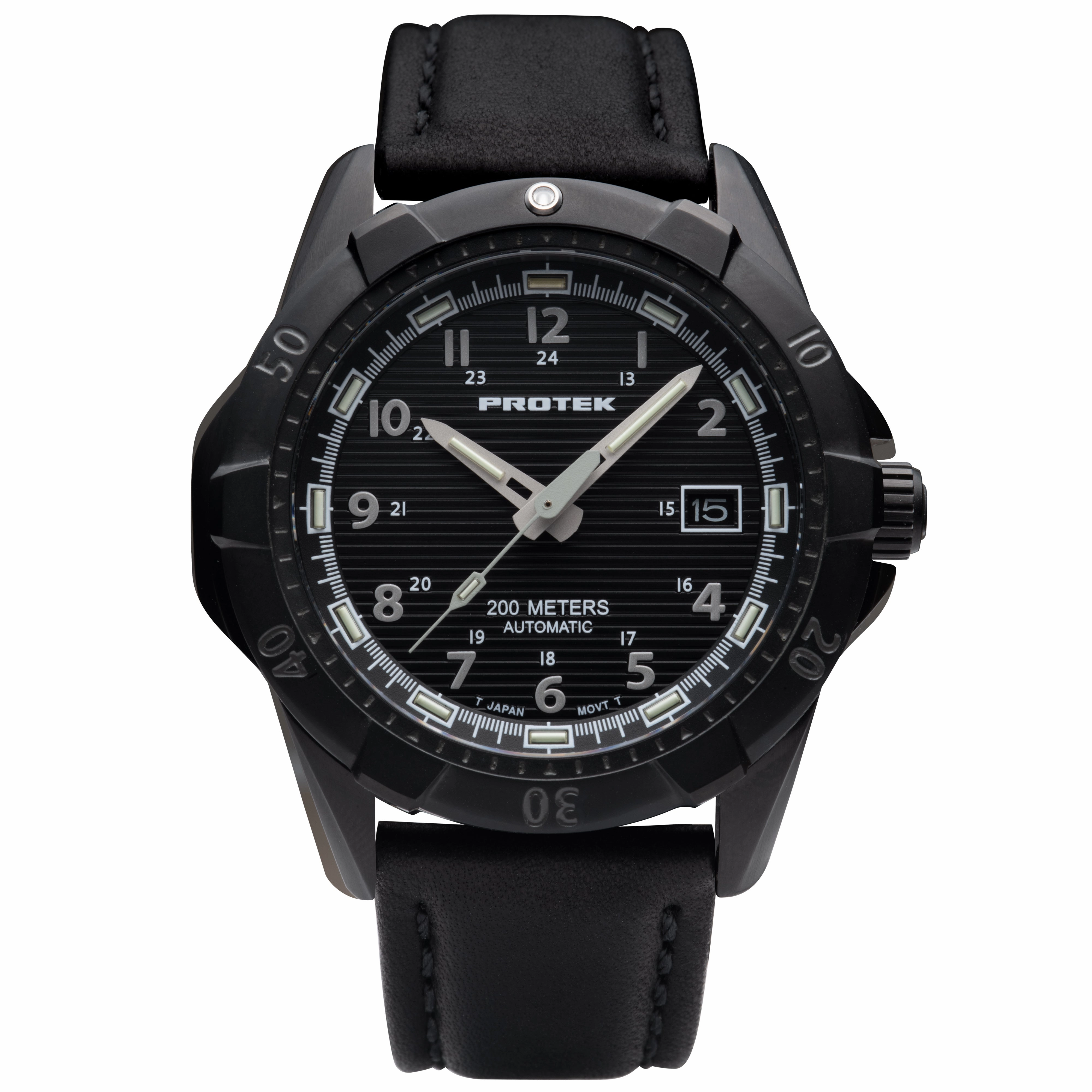 ProTek Men's Watch - Dive Rotating Bezel Automatic Black Dial Leather Strap | 2202